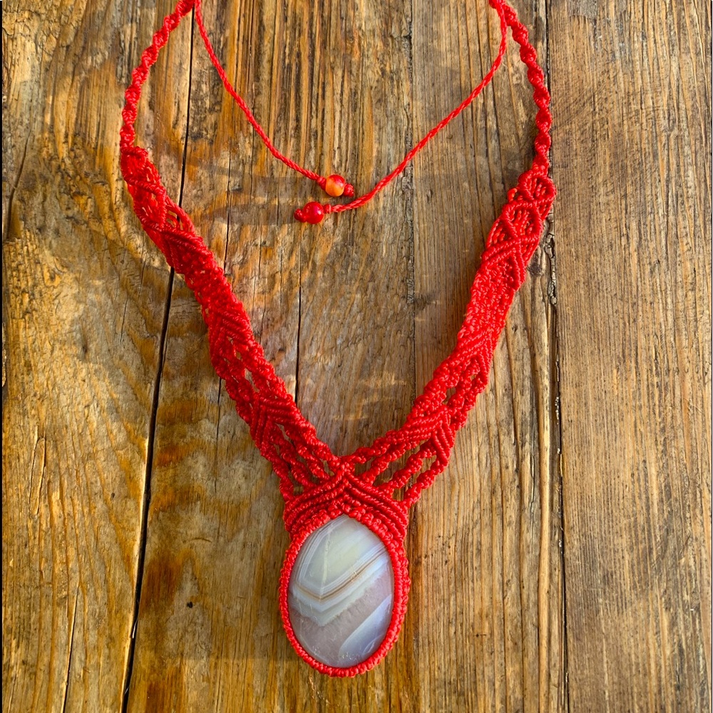 NWOT Bohemian Crochet Semi-Precious Stone Choker